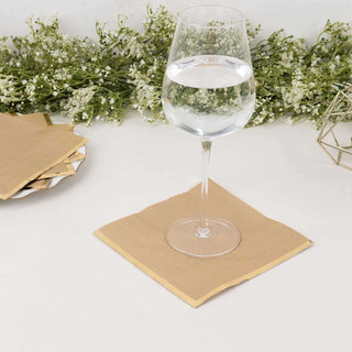 Elegant Natural Soft 2 Ply Disposable Cocktail Napkins with Gold Foil Edge Elegant Natural Soft 2 Ply Disposable Cocktail Napkins with Gold Foil Edge