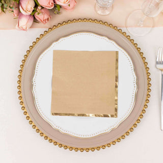Classically Chic and Eye-Catching 50 Pack Natural Soft 2 Ply Disposable Cocktail Napkins with Gold Foil Edge Classically Chic and Eye-Catching 50 Pack Natural Soft 2 Ply Disposable Cocktail Napkins with Gold Foil Edge