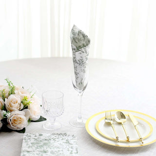 White Sage Green French Toile Floral Print Disposable Party Napkins White Sage Green French Toile Floral Print Disposable Party Napkins