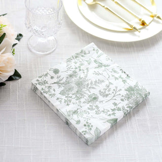 White Sage Green French Toile Floral Print Disposable Cocktail Napkins White Sage Green French Toile Floral Print Disposable Cocktail Napkins