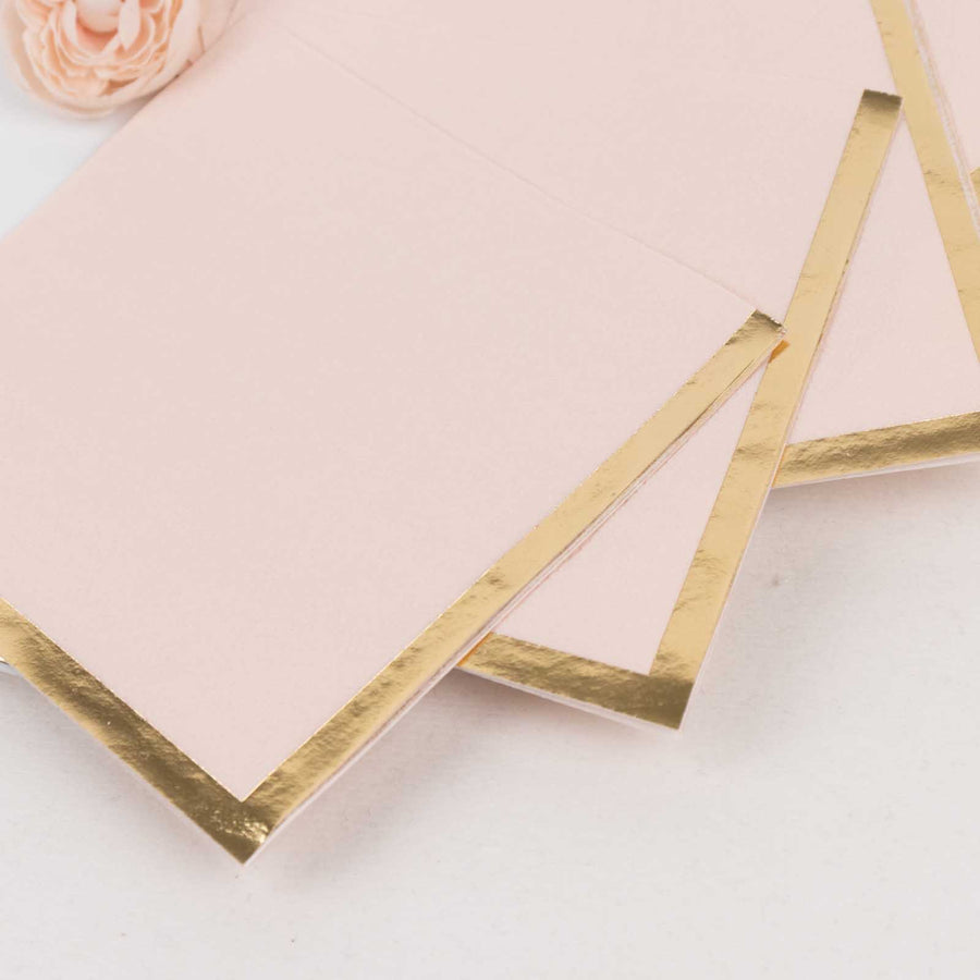50 Pack Blush Disposable Cocktail Napkins with Gold Foil Edge, Soft 2 Ply Paper Napkins