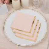 50 Pack Blush Disposable Cocktail Napkins with Gold Foil Edge, Soft 2 Ply Paper Napkins