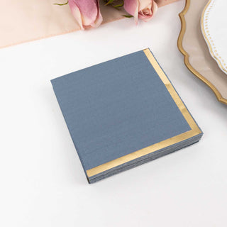 <strong>Dusty Blue Gold Foil Edge Paper Beverage Napkins</strong>