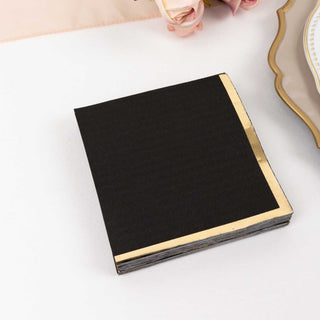 <strong>Chic Black Paper Beverage Napkins With Gold Foil Edge</strong>