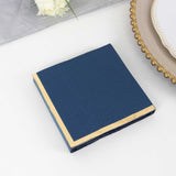 50 Pack Navy Blue Disposable Cocktail Napkins with Gold Foil Edge