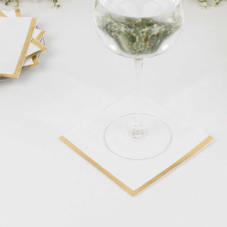 <strong>White Soft Paper Beverage Napkins With Gold Foil Edge</strong>