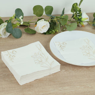 Elegant White Cocktail Napkins with Gold Lily Flower Print Elegant White Cocktail Napkins with Gold Lily Flower Print
