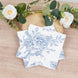 50 Pack 2-Ply Paper Beverage Napkins in Matte Blue and White French Toile Floral Pattern, Highly