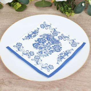 Soft White and Royal Blue Damask Dinner Napkins Soft White and Royal Blue Damask Dinner Napkins