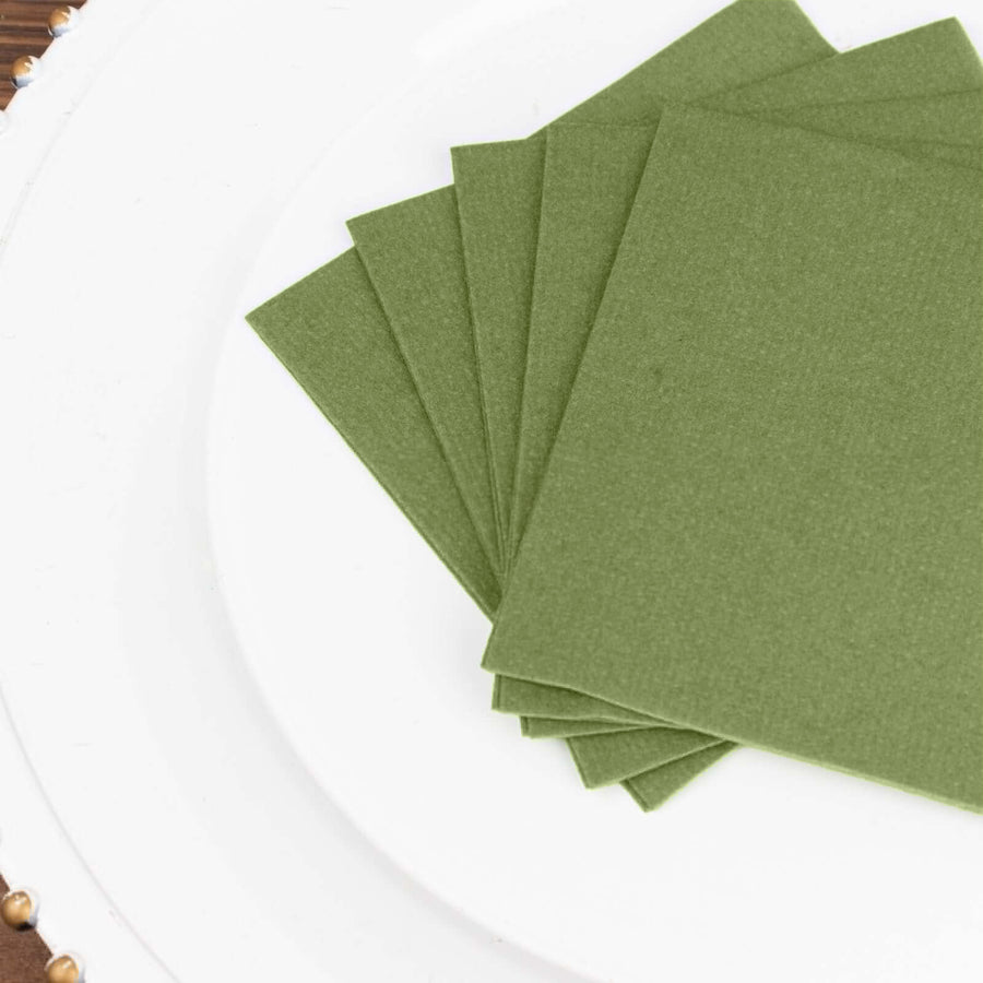 20 Pack | Olive Green Soft Linen-Feel Airlaid Paper Cocktail Napkins, Highly Absorbent Disposable