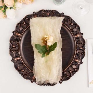 Unforgettable Elegance: Champagne Crinkled Organza Dinner Napkins Unforgettable Elegance: Champagne Crinkled Organza Dinner Napkins