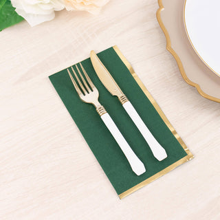 <strong>Premium-Quality Hunter Emerald Green Dinner Paper Napkins with Gold Foil Edge</strong> <strong>Premium-Quality Hunter Emerald Green Dinner Paper Napkins with Gold Foil Edge</strong>
