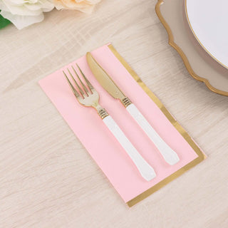 <strong>Premium-Quality Pink Dinner Paper Napkins with Gold Foil Edge</strong> <strong>Premium-Quality Pink Dinner Paper Napkins with Gold Foil Edge</strong>