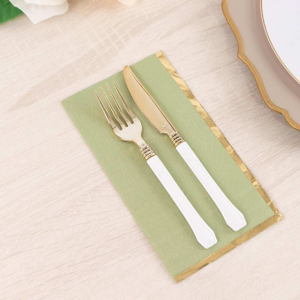 Sage Green Gold Paper Dinner Napkins