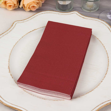 50 Pack 2 Ply Soft Burgundy Disposable Party Napkins, Wedding Reception Dinner Paper Napkins