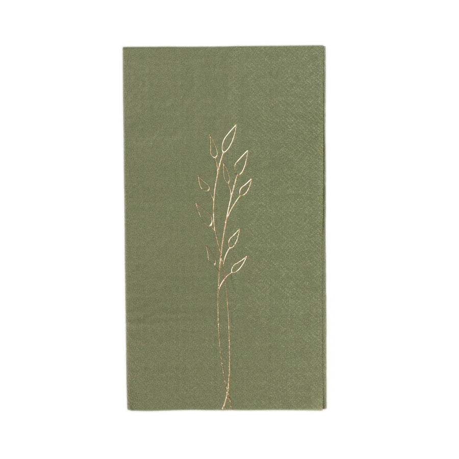 50 Pack Olive Green 2 Ply Paper Dinner Napkins with Gold Embossed Leaf, Soft Disposable#whtbkgd
