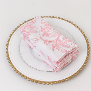 Pink and White French Toile Polyester Cloth Napkins – 17"x17" Pink and White French Toile Polyester Cloth Napkins – 17"x17"