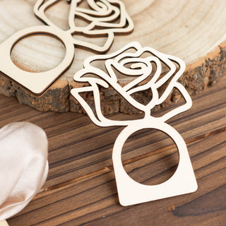 Elevate Your Table Setting with the Timeless Beauty of our Natural Wood Rose Design Napkin Rings