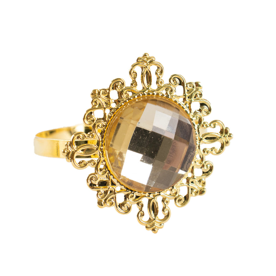 6 Pack | 2inch Gold Metal Crystal Rhinestone Napkin Rings, Diamond Bling Napkin Holders#whtbkgd