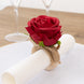 4 Pack Red Artificial Rose Flower Wooden Napkin Holders, Farmhouse Country Floral Napkin Rings