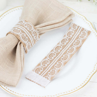 Rustic Boho Chic Burlap and Lace Napkin Rings - Add Vintage Charm to Your Table Setting Rustic Boho Chic Burlap and Lace Napkin Rings - Add Vintage Charm to Your Table Setting