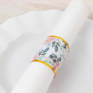 <strong>Disposable White Pink Peony Flowers Print Napkin Holders Bands</strong> <strong>Disposable White Pink Peony Flowers Print Napkin Holders Bands</strong>