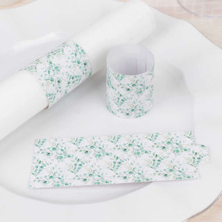 <strong>White Green Eucalyptus Leaves Paper Napkin Rings</strong> <strong>White Green Eucalyptus Leaves Paper Napkin Rings</strong>