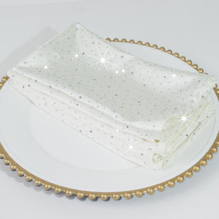 Pearl White Scuba Polyester Napkins with Rhinestone Detail Pearl White Scuba Polyester Napkins with Rhinestone Detail