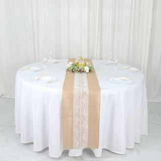 Natural Jute Burlap Table Runner with Middle White Lace