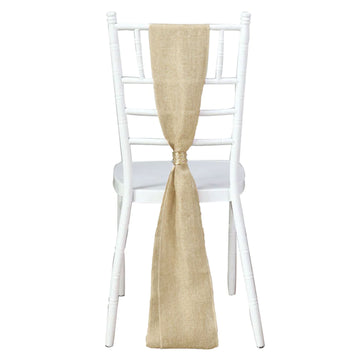 5 Pack 6"x108" Natural Jute Faux Burlap Chair Sashes, Boho Chic Linen Decor