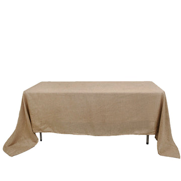 60"x126" Natural Jute Seamless Faux Burlap Rectangular Tablecloth Boho Chic Table Linen