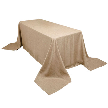 90"x132" Natural Jute Seamless Faux Burlap Rectangular Tablecloth Boho Chic Table Linen