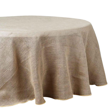 90" Natural Round Burlap Rustic Seamless Tablecloth Jute Linen Table Decor