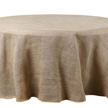 108" Natural Round Burlap Rustic Seamless Tablecloth Jute Linen Table Decor