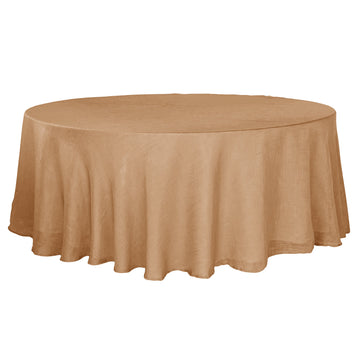 108" Natural Seamless Linen Round Tablecloth Slubby Textured Wrinkle Resistant Tablecloth