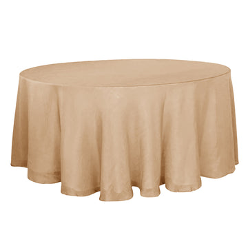 120" Natural Seamless Round Tablecloth, Linen Table Cloth With Slubby Textured, Wrinkle Resistant