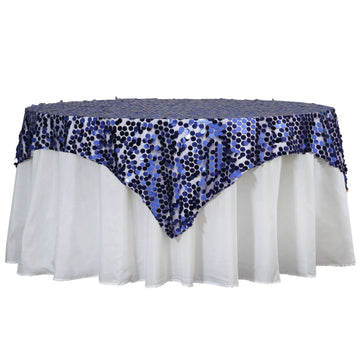72"x72" Navy Blue Premium Big Payette Sequin Square Table Overlay