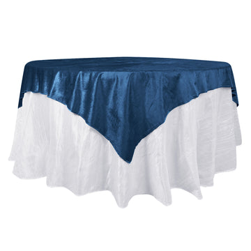 72"x72" Navy Blue Premium Soft Velvet Table Overlay, Square Tablecloth Topper