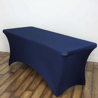 Make a Lasting Impression with the 6ft Navy Blue Rectangular Stretch Spandex Tablecloth Make a Lasting Impression with the 6ft Navy Blue Rectangular Stretch Spandex Tablecloth