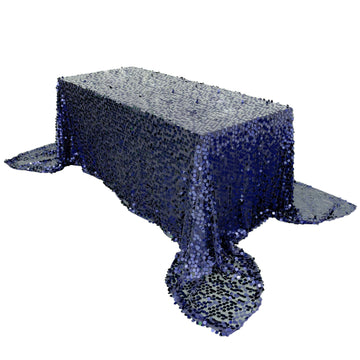 90"x156" Navy Blue Seamless Big Payette Sequin Rectangle Tablecloth Premium