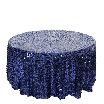 120" Navy Blue Seamless Big Payette Sequin Round Tablecloth Premium Collection