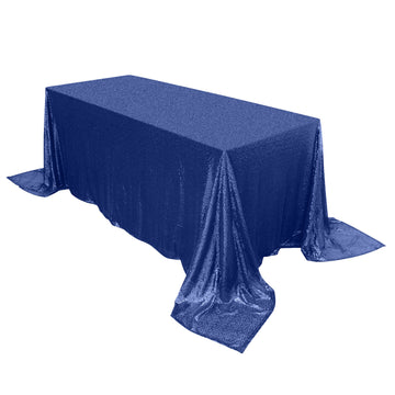 90"x132" Navy Blue Seamless Premium Sequin Rectangle Tablecloth
