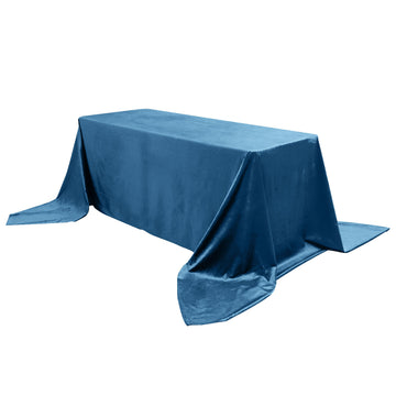 90"x156" Navy Blue Seamless Premium Velvet Rectangle Tablecloth, Reusable Linen