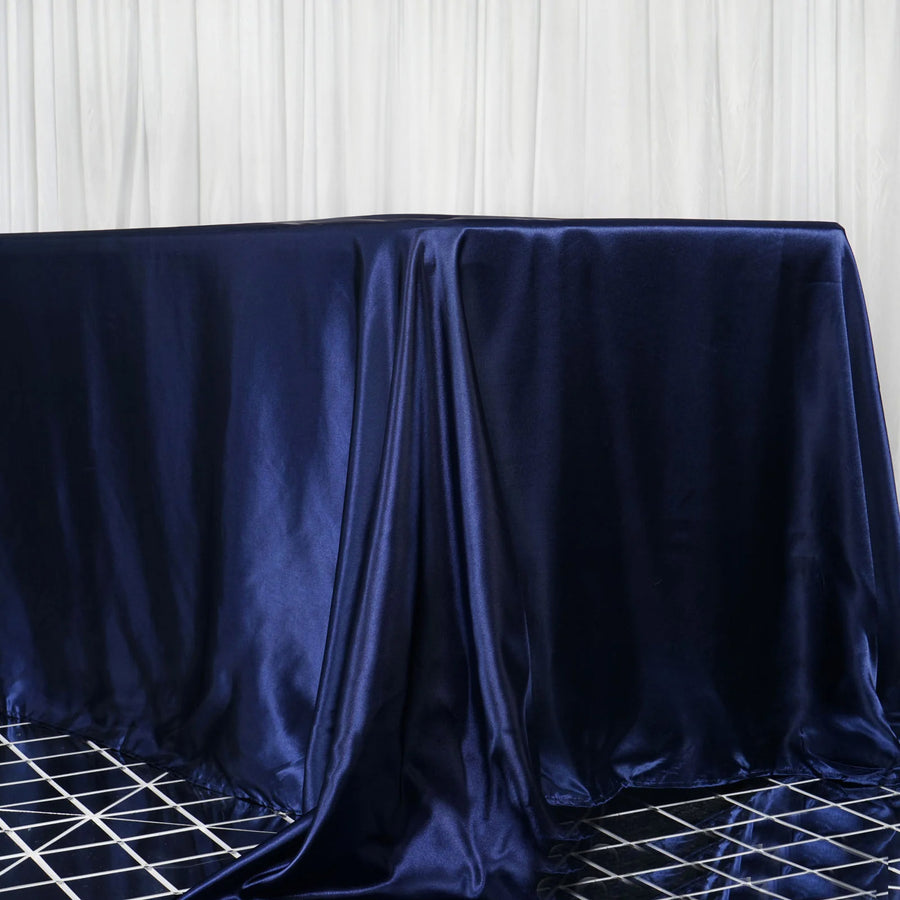 90x156 Navy Blue Satin Rectangular Tablecloth
