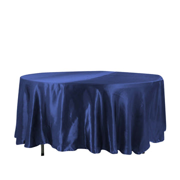 108" Navy Blue Seamless Satin Round Tablecloth
