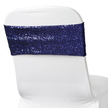 5 Pack 6"x15" Navy Blue Sequin Spandex Chair Sashes Bands