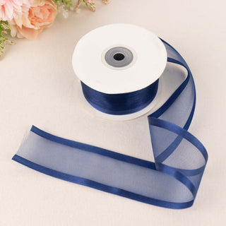 Navy Blue Sheer Organza Ribbon with Satin Edges Navy Blue Sheer Organza Ribbon with Satin Edges
