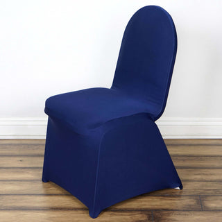 Elevate Your Event with the Navy Blue Spandex Stretch Fitted Banquet Chair Cover Elevate Your Event with the Navy Blue Spandex Stretch Fitted Banquet Chair Cover