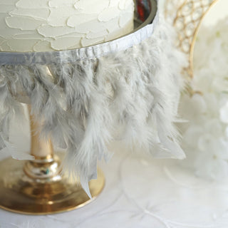 Elegant Silver Turkey Feather Fringe Trim for Event Décor