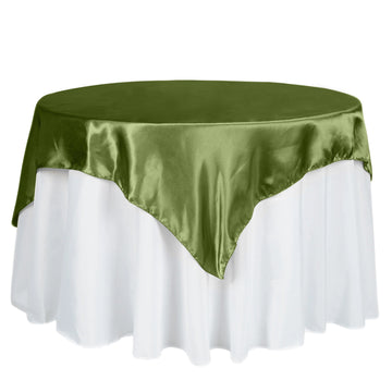 60"x60" Olive Green Square Smooth Satin Table Overlay